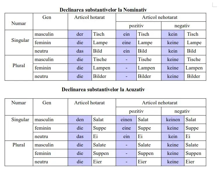 Declinarea substantivului limba germană