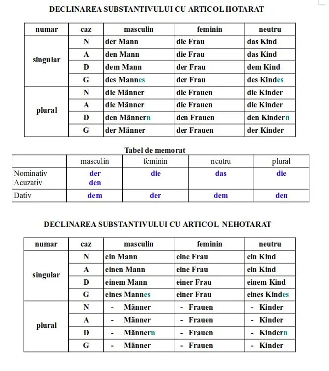 Declinarea substantivului limba germană