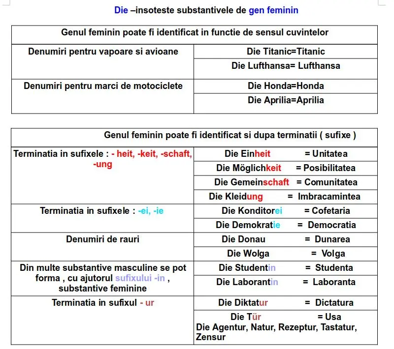 Substantivul feminin limba germană