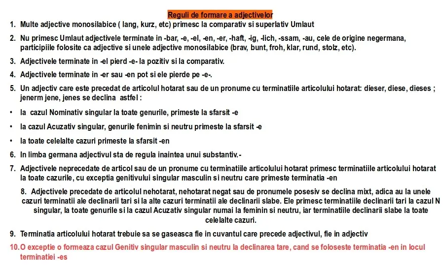 Adjectivul limba germană
