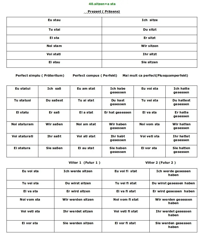 Conjugarea verbului Sitzen limba germană