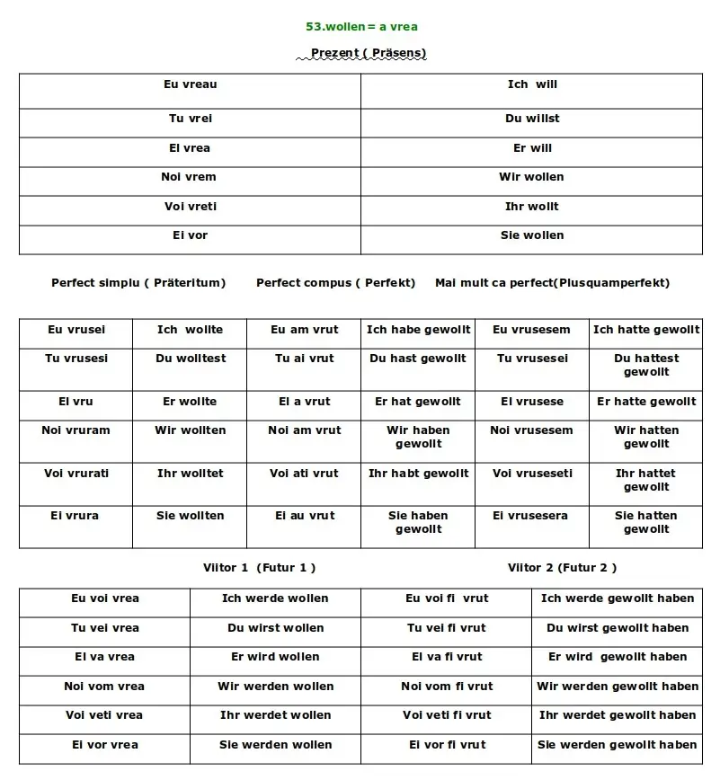 Conjugarea verbului Wollen limba germană