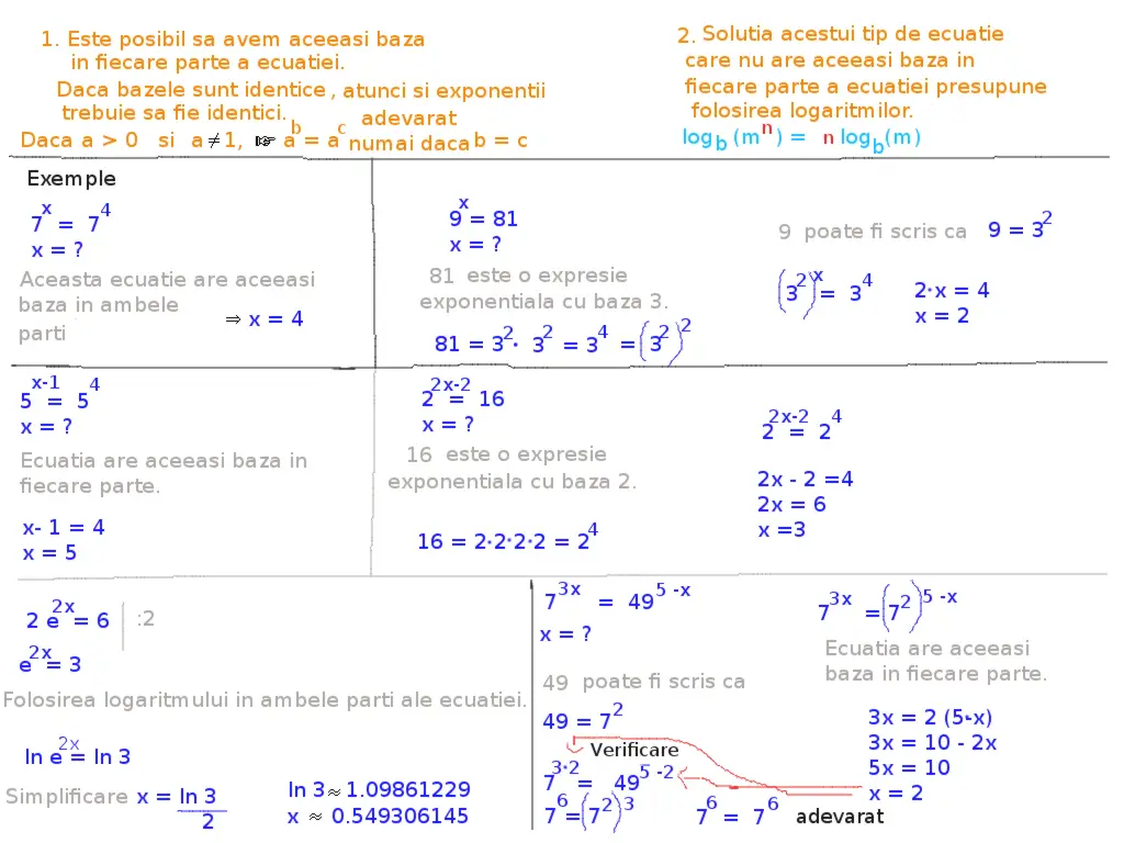ecuații exponențiale