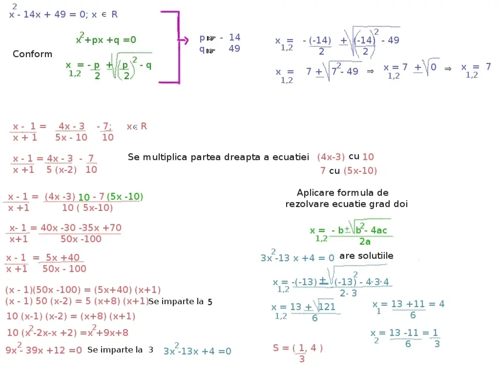 rezolvare practică ecuații grad 2