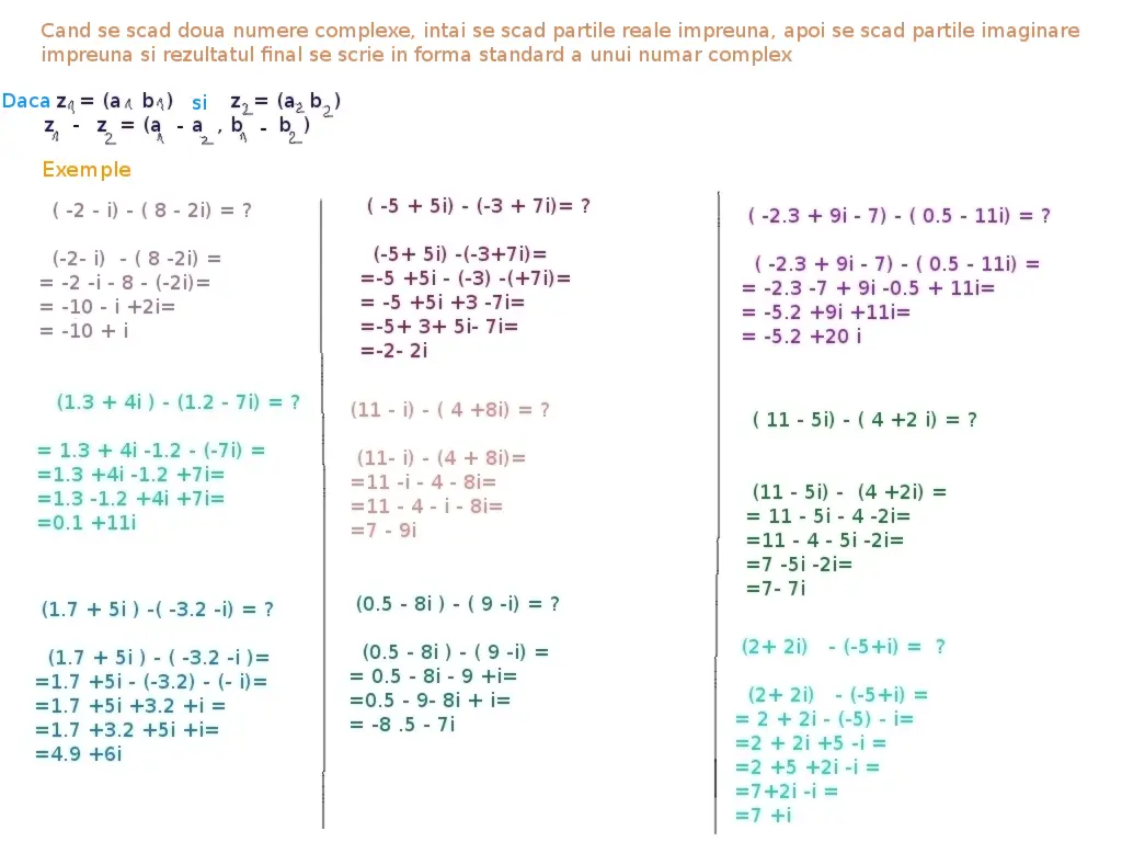 scăderea numerelor complexe