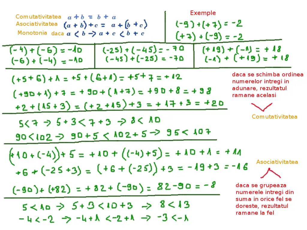 reguli adunare numere întregi