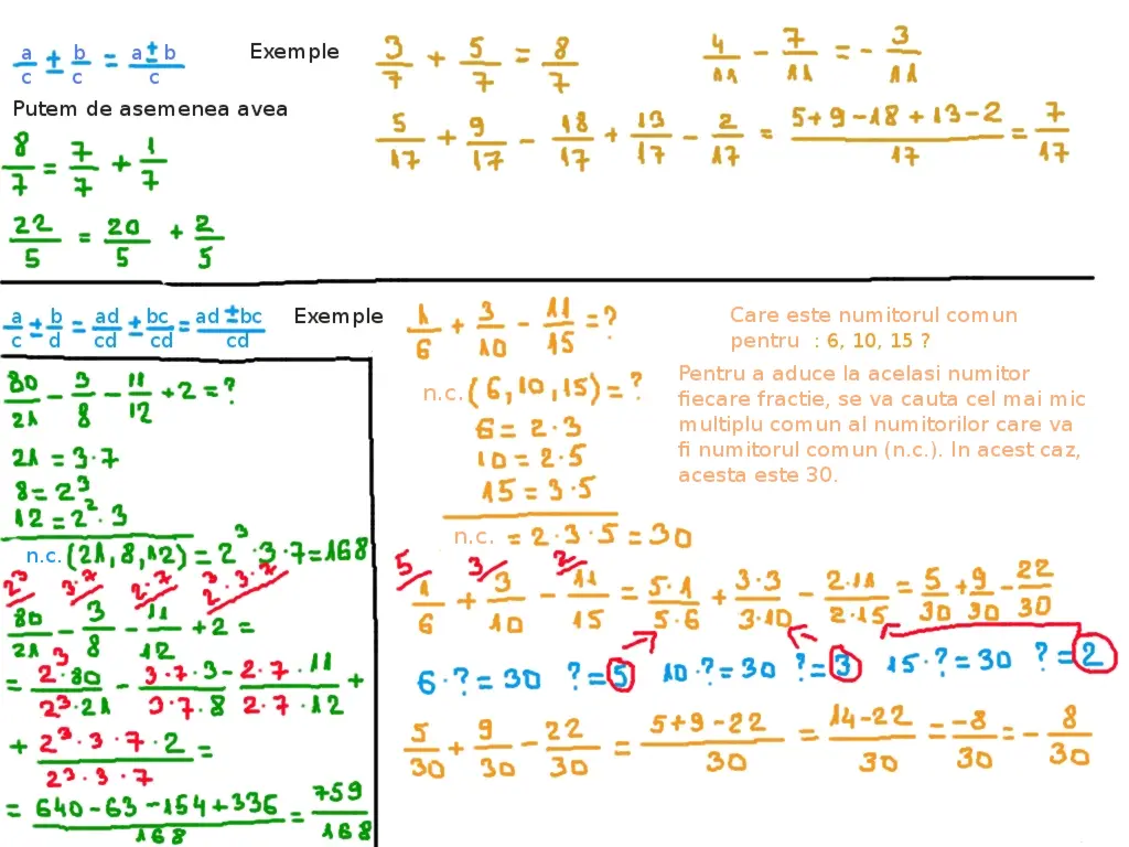 adunarea şi scăderea fracțiilor