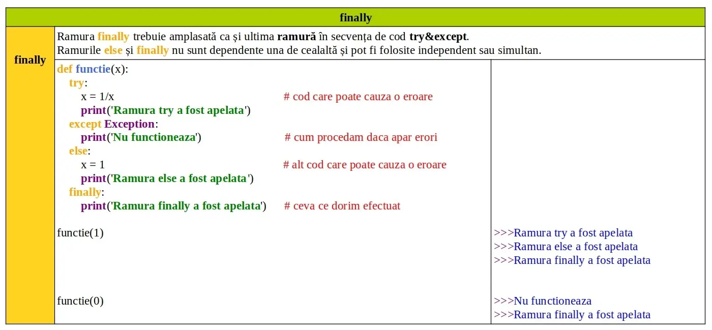 Cuvinte cheie Python: finally