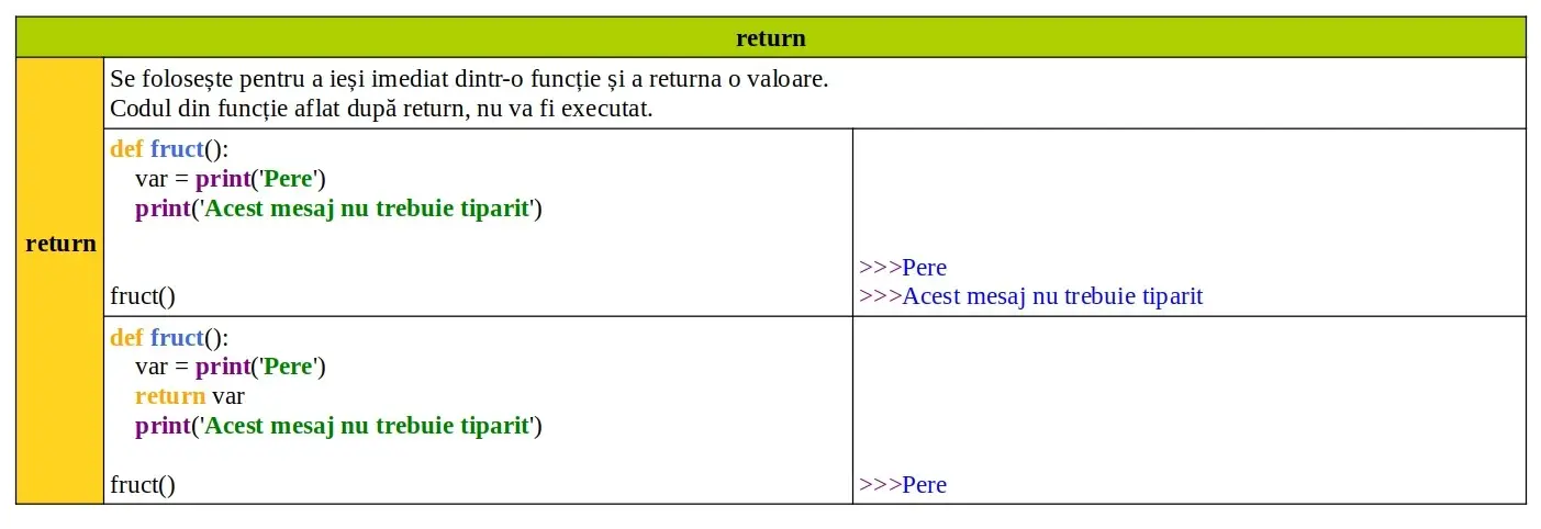 Cuvinte cheie Python: return