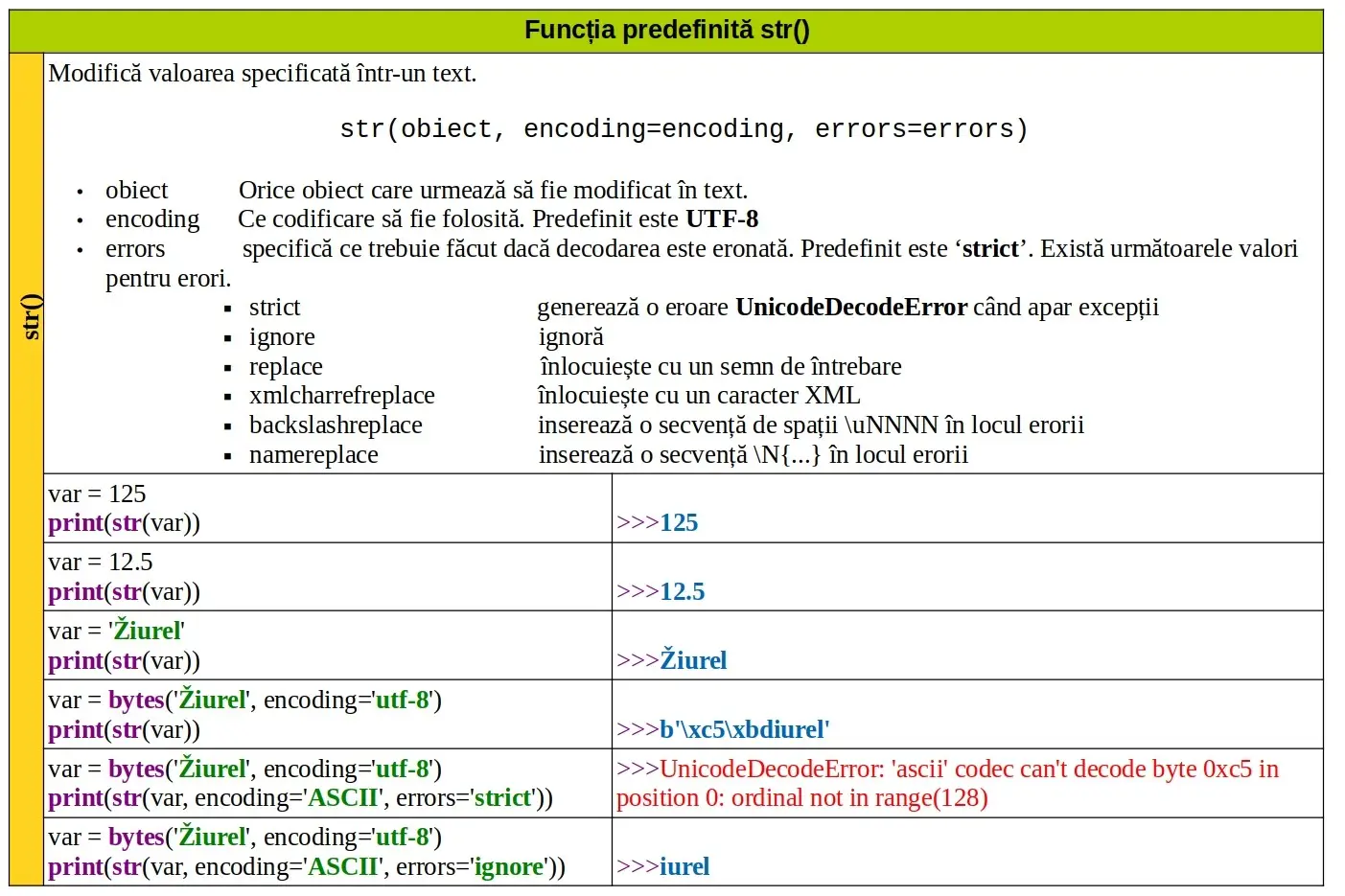 Python: Funcția predefinită str()